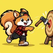 Squirrel throwing an axe at a target