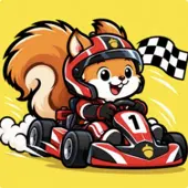 Squirrel racing a go-kart