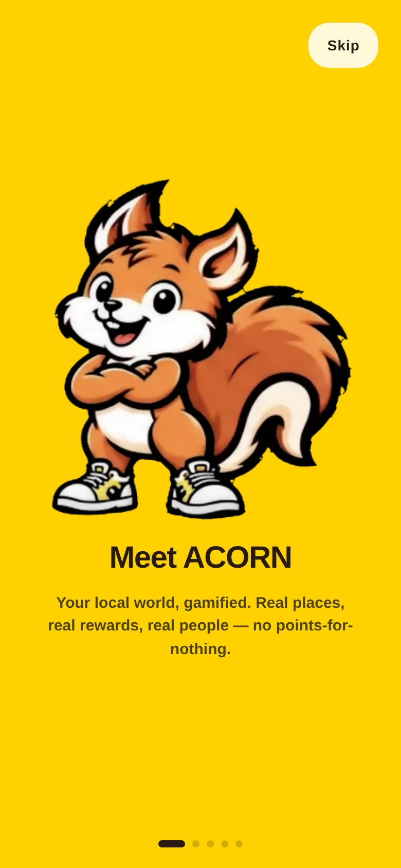 ACORN welcome screen with the squirrel mascot