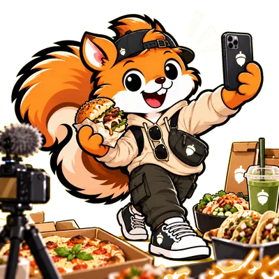 Squirrel taking a selfie with a plate of food